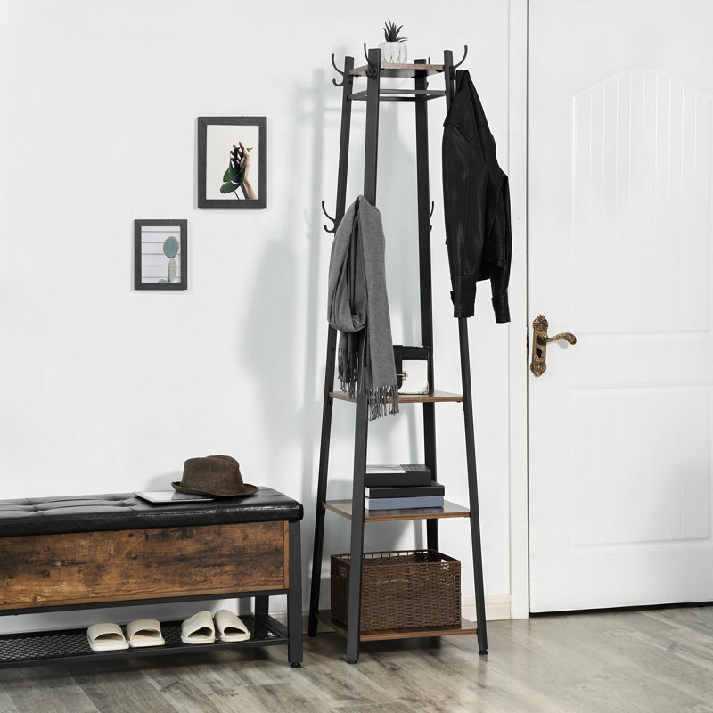 Union Rustic Clary Metal 8 Hook Freestanding Coat Rack with Storage Reviews Wayfair